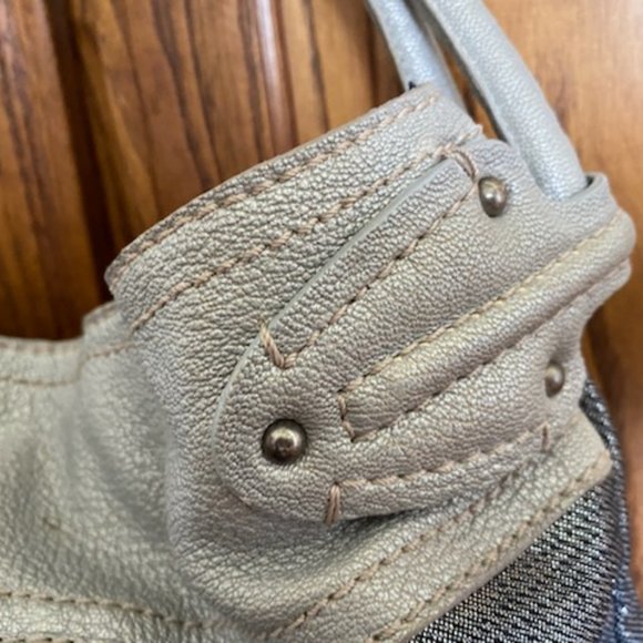 Vintage STUART WEITZMAN * Gray & SILVER Satchel PURSE + logo DUSTBAG * pockets - Picture 4 of 16